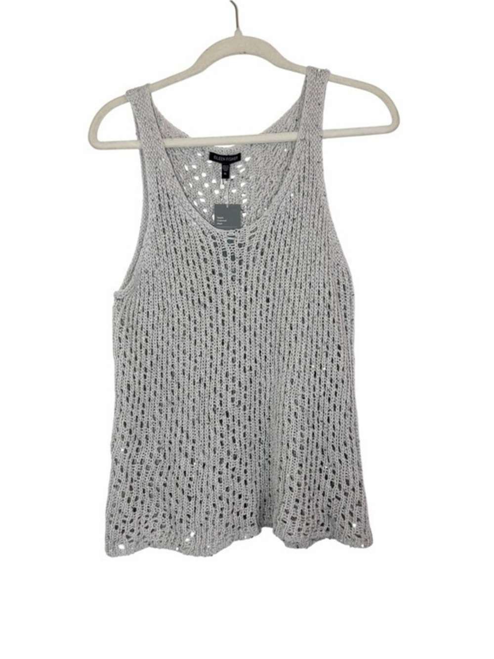 Eileen Fisher Sequin Chainmail Mesh Scoop Neck Tank Top Silver XL NWT Open Knit - Picture 1 of 8